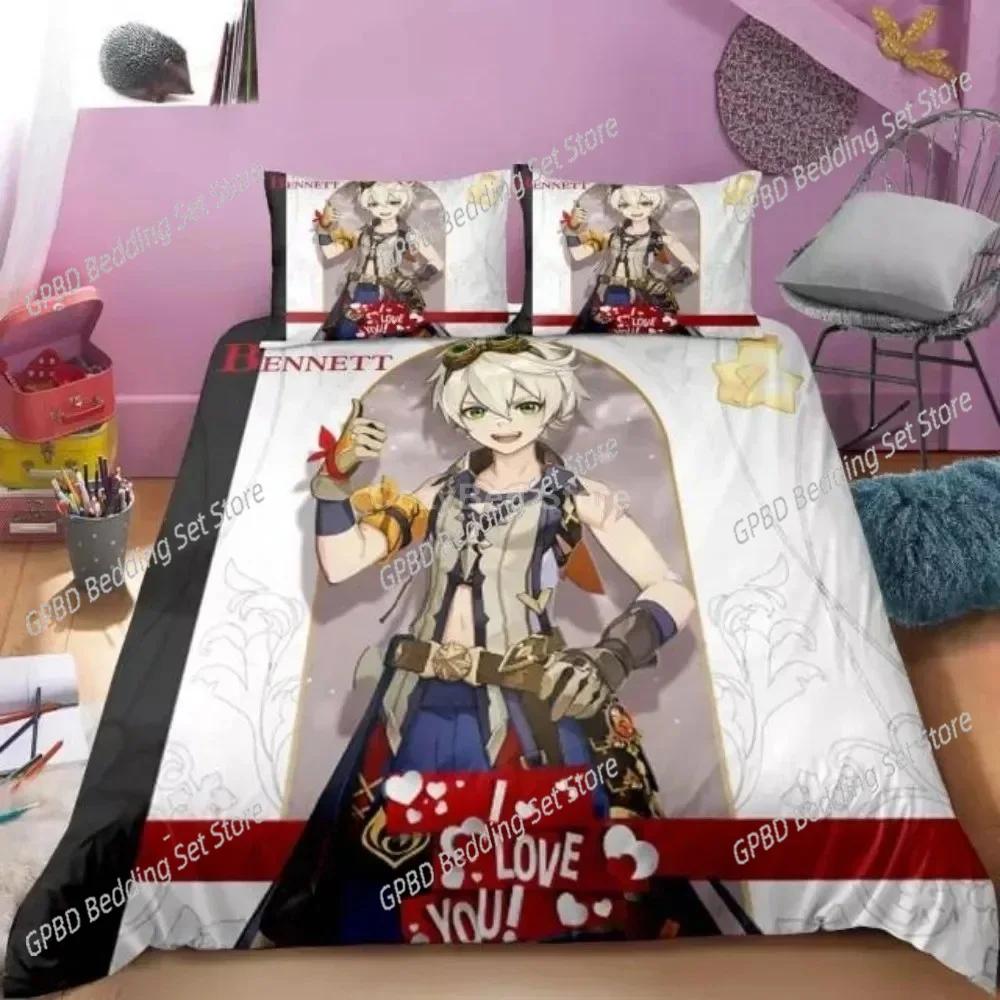 Genshin Impact Bedding Set Cartoon Anime Duvet Cover Single Double Size Boys Luxury 3D Bed Linen Decor Home