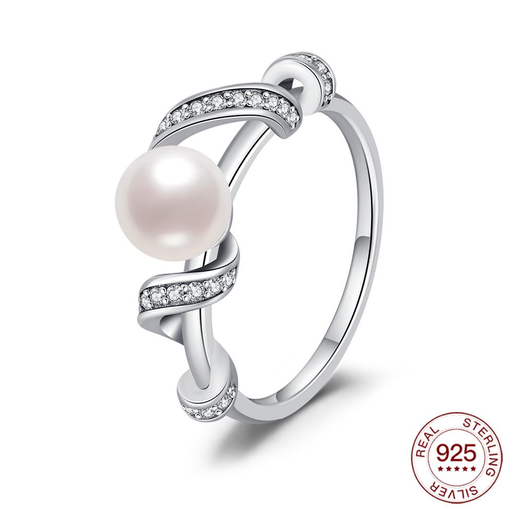 Nouvelles Bagues Bague en Argent 925 Bague Originale en Argent Perle Pour Femmes Luxe Zircon Simple Bague de Doigt Bijoux Cadeaux Amoureux