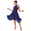 Premium Lyrical Dance Costume for Women S-XXL Halter Rhinestone Dress with Mesh Ruffled Skirt for Competition & Classes