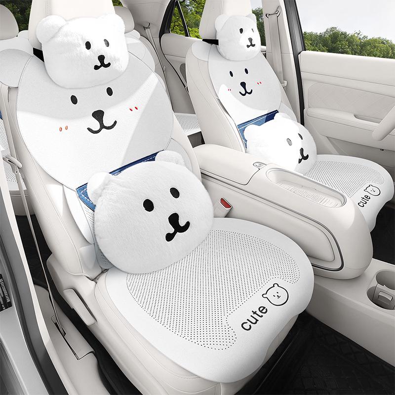 Bear Cartoon Scarf Car Seat Cushion for Women - Fits Volkswagen Magotan, Passat, Sagitar, Lavida - All Seasons