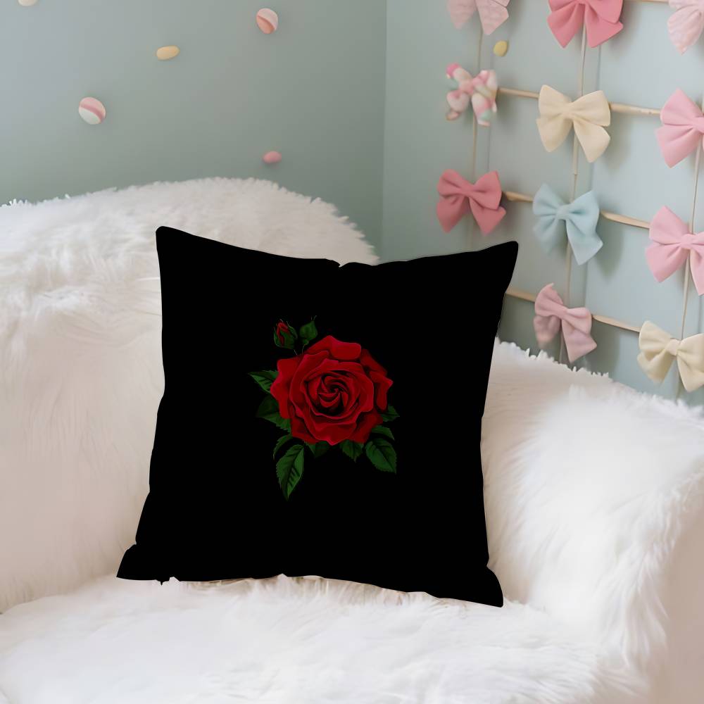 4 Stück Schwarzes Rotes Rosen-Etui Plüschstoff Weiche Kissenhülle Doppelseitiger Druck Kissenbezug Haushaltsgeschenke