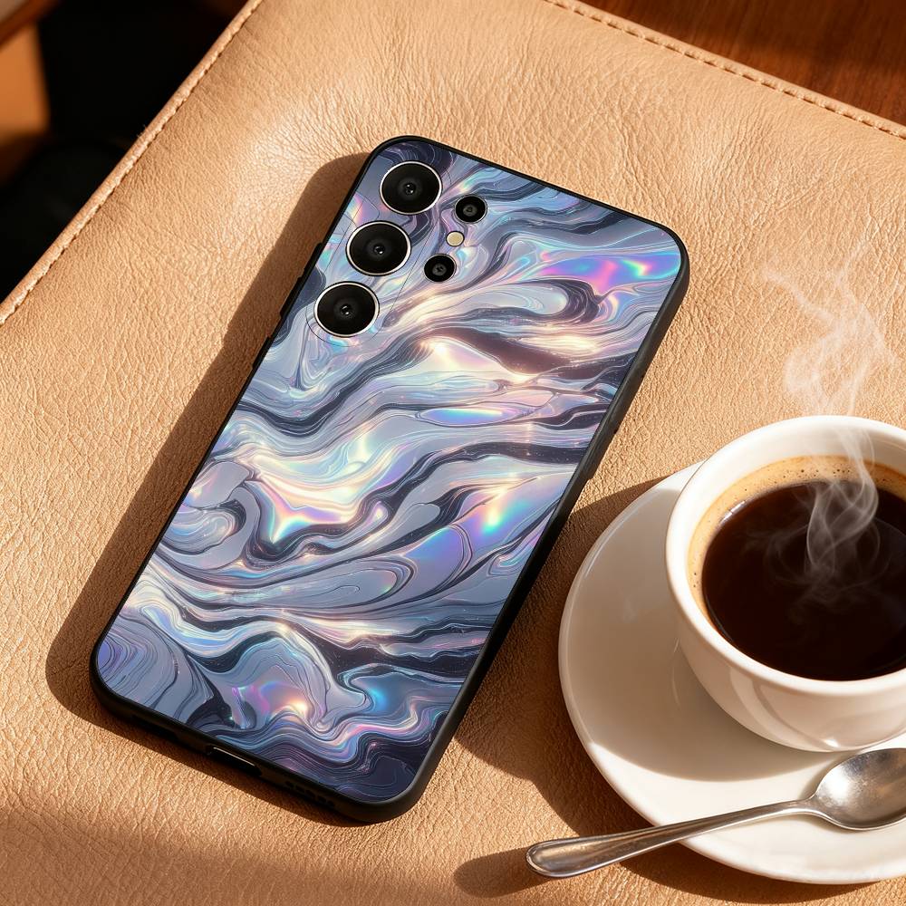 G-Glitter Art Marble Pattern Phone Case For Samsung S26,S25,S24,S21,S22,S23,S30,Ultra,S20,FE,Lite,10,9,Black Cover
