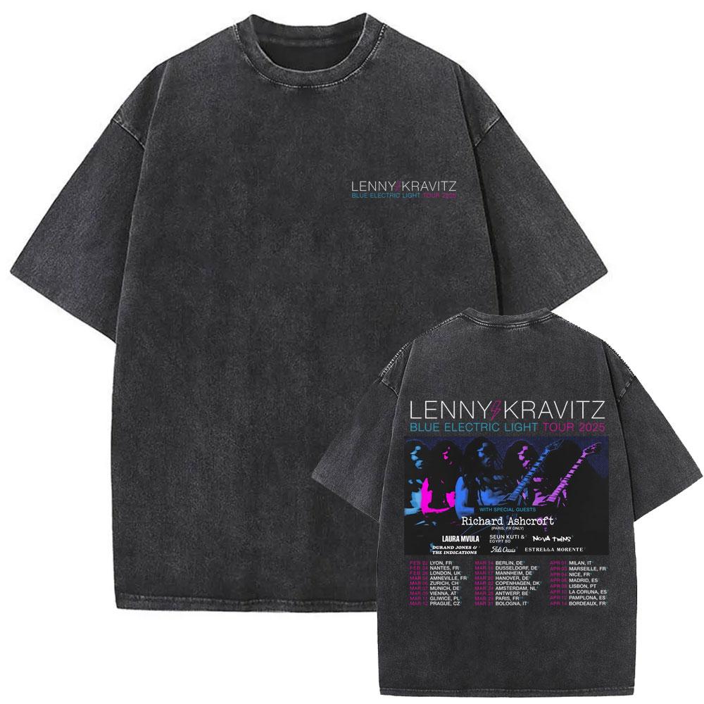 

Lenny Kravitz Blue Electric Light Tour Vintage Washed T Shirts Summer Men Women Casual Cotton Retro Short Sleeve Tshirts S