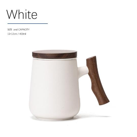 Ceramic Tea Cup Infuser with Wood Handle 400ml