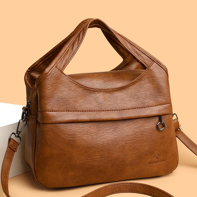 Retro Large Capacity Shoulder Bag Solid Color Messenger Bag PU Commuter Bag