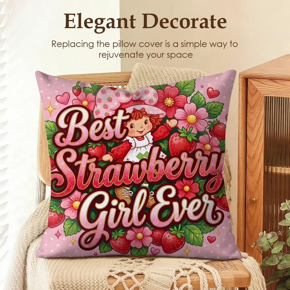 Cartoon SStrawberry Shortcake Cushion Cover Natural Linen Organic Fabric DoubleSided Printing Sofa Home Decor Gift Pillow Case