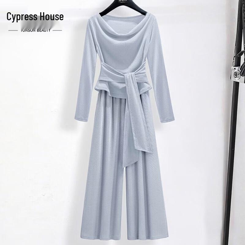 Women s Solid Color Long Sleeve Top & Casual Pants Two-Piece Set S