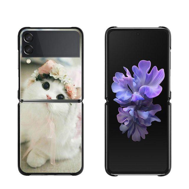 Cute Cat Kitten Phone Protective Case For Samsung Galaxy Z Flip3 5g Back Cases For Samsung Z Flip Capa Black Shell Fundas