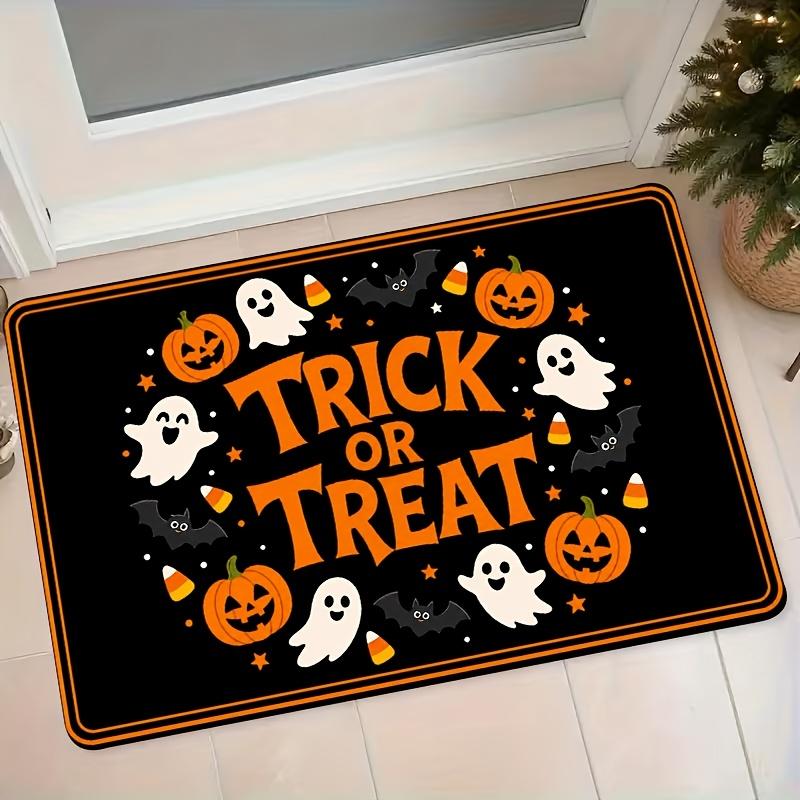 Halloween TRICK OR TREAT Pumpkin Ghost Bat Flannel Mat Home Entrance Door Hallway Anti-Slip Water-Absorbing Foot Mat Kitchen Bathroom Dusting Carpet