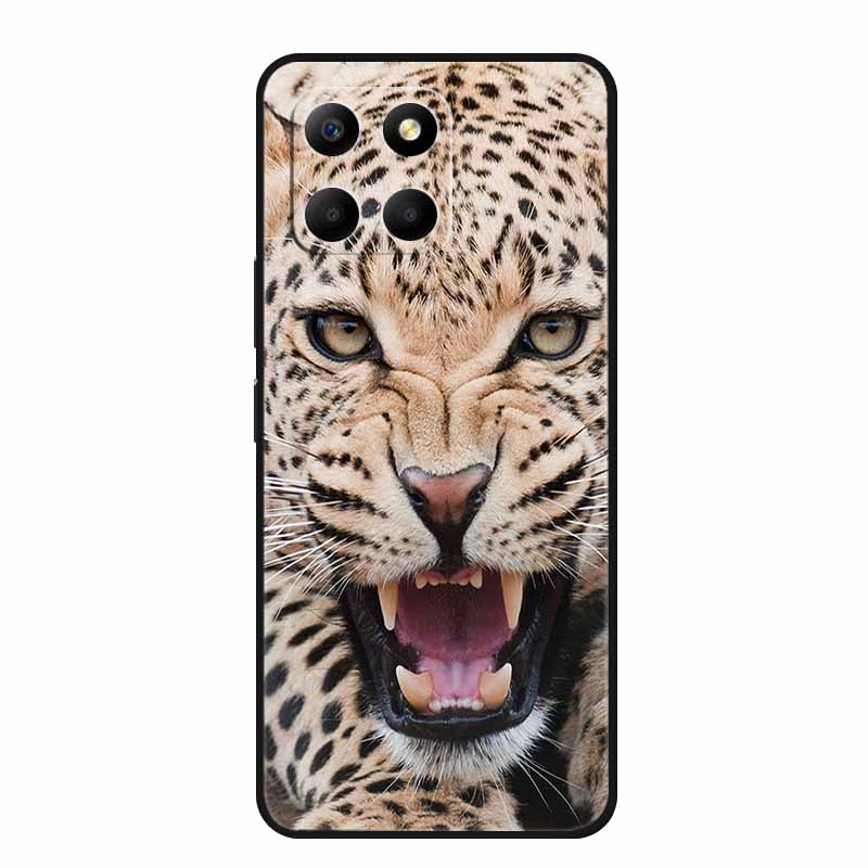 Etui For Honor X6a Zwierzęta TPU Silikon Miękki Tylny Pokrowiec na Telefon dla Huawei Honor X6a HonorX6A 2023 Ochronny Wilk Czarny Fajny Capa