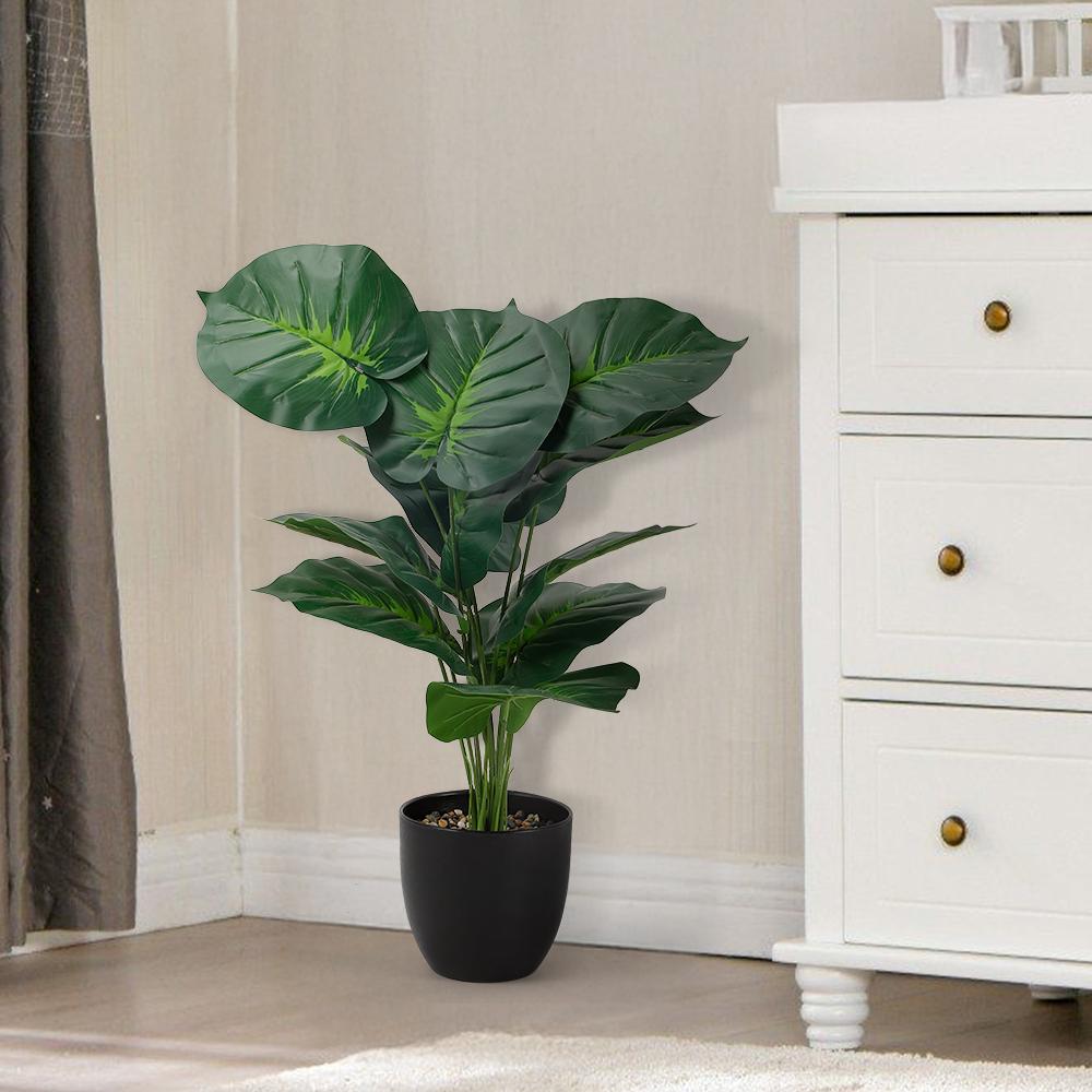 65cm Artificial Palm Tree & Monstera Branch - Tropical Plastic Plants for Home/Garden Decor, Realistic Green Leaves