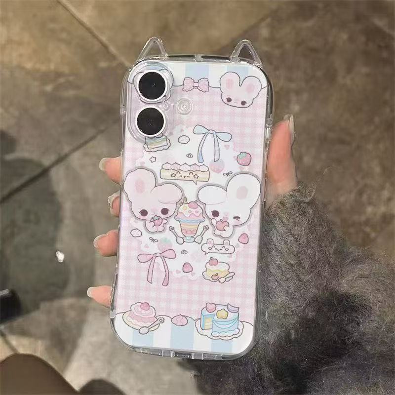 

Милые кошачьи ушки Подходит для Apple 16promax Мультяшный чехол для мобильного телефона Iphone15 Мультяшный защитный чехол из ТПУ 14 Apple 13