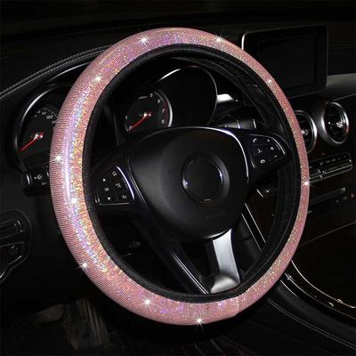 Capa Universal para Volante de Carro 38mm Couro Sintético Strass Diamante de Imitação Antiderrapante Rosa Capa para Volante Para Meninas