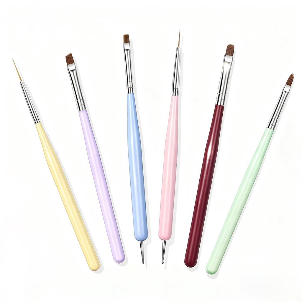 Nail Art Brushes, 6PCS Nail Design Painting Brush Sets with Nail Polish Brush Nail Liner Brush Nail Extension Gel Brush Builder Nail Gel Brush and