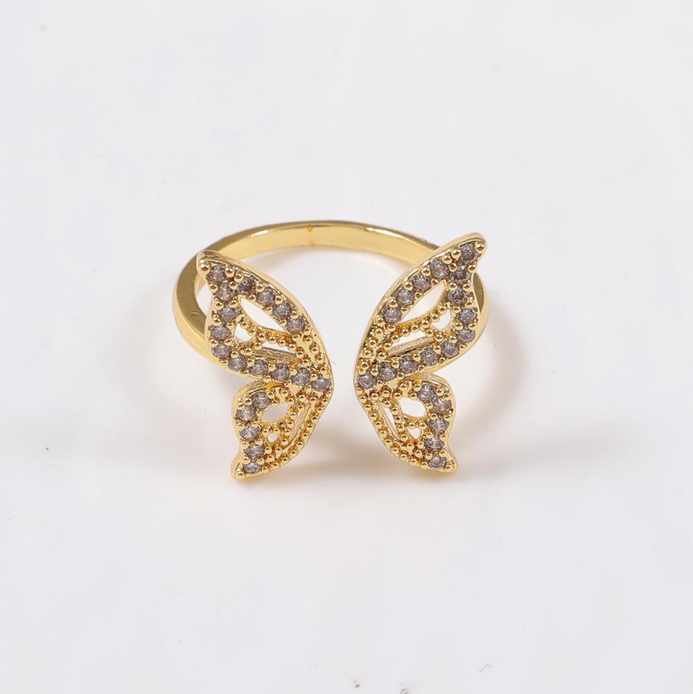 Luxurious 3D Diamond Butterfly Gold Ring - Elegant and Fashionable Finger Jewelry Accessory