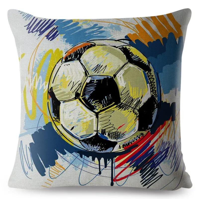 

Cartoon Football Print Pillowcase Square Cushion Cover Peach Skin Sofa Home Decor 16x16Inch