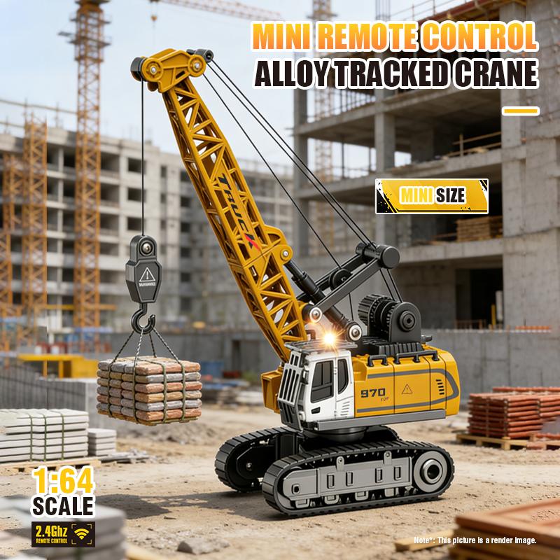 Mini Rc Truck CRANE 1/64 Alloy Diecast Construction Remote Control Desktop Cars For Boys Movable Electric Excavator Kid Gift