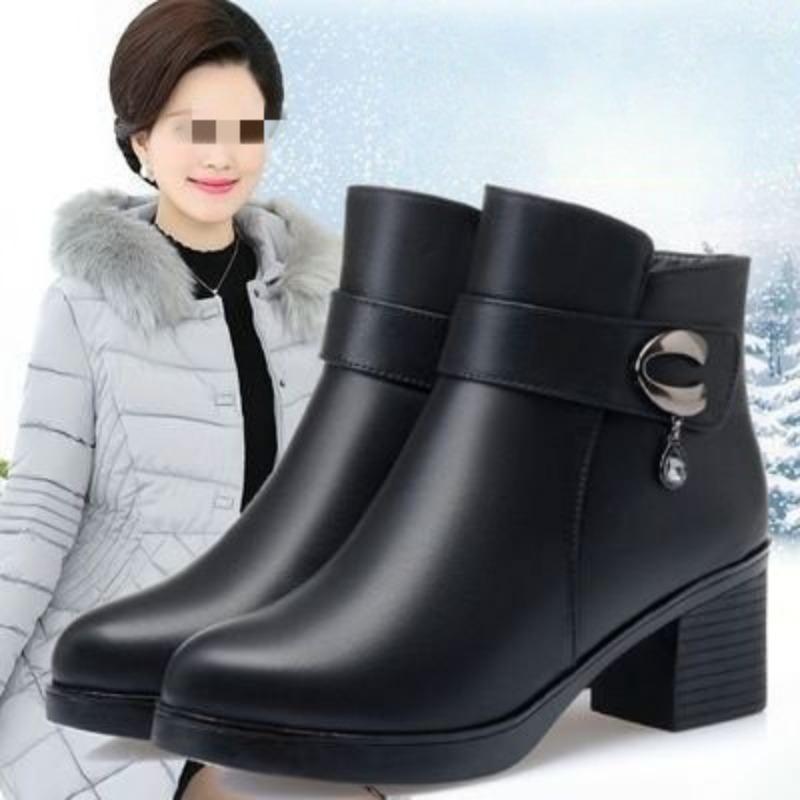 Damenschuhe Baumwollschuhe Winter neu weiches Leder Samt warm rutschfest verschleißfest Stiefeletten mittelalt Baumwollstiefel