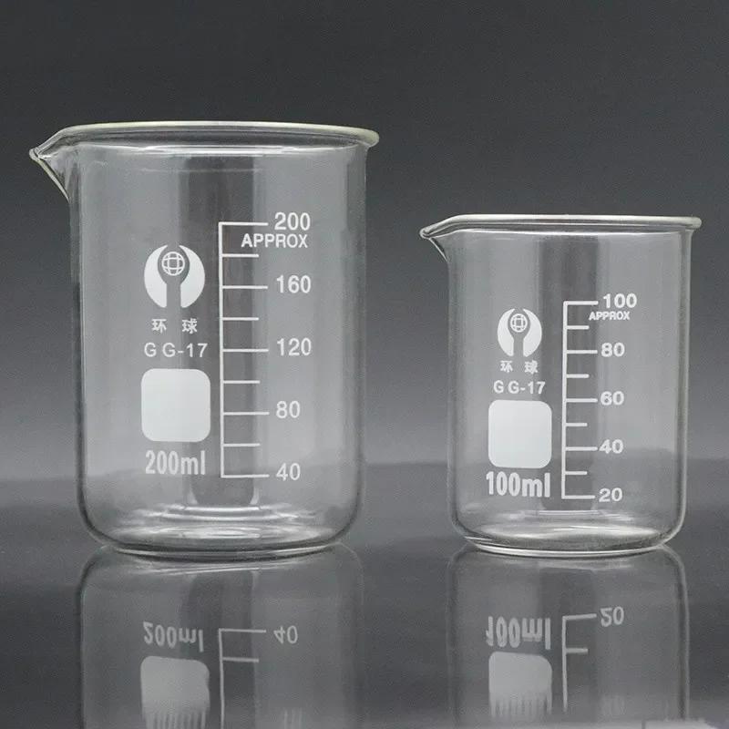 1pcs 100/25/250ml/150ml/200ml G3.3 Borosilicate Glass Low Form Beaker Chemistry Lab Heavy Wall Heat-resist Scaled Measuring Cup