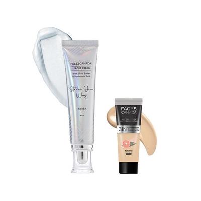 FACESCANADA Celeb Glow Kit | Silberne Strobe-Creme (30ml) + Absolute Ivory All Skin Day Hydra Matte Mini Foundation (15Ml) | Make-up-Set mit vollständiger Deckkraft