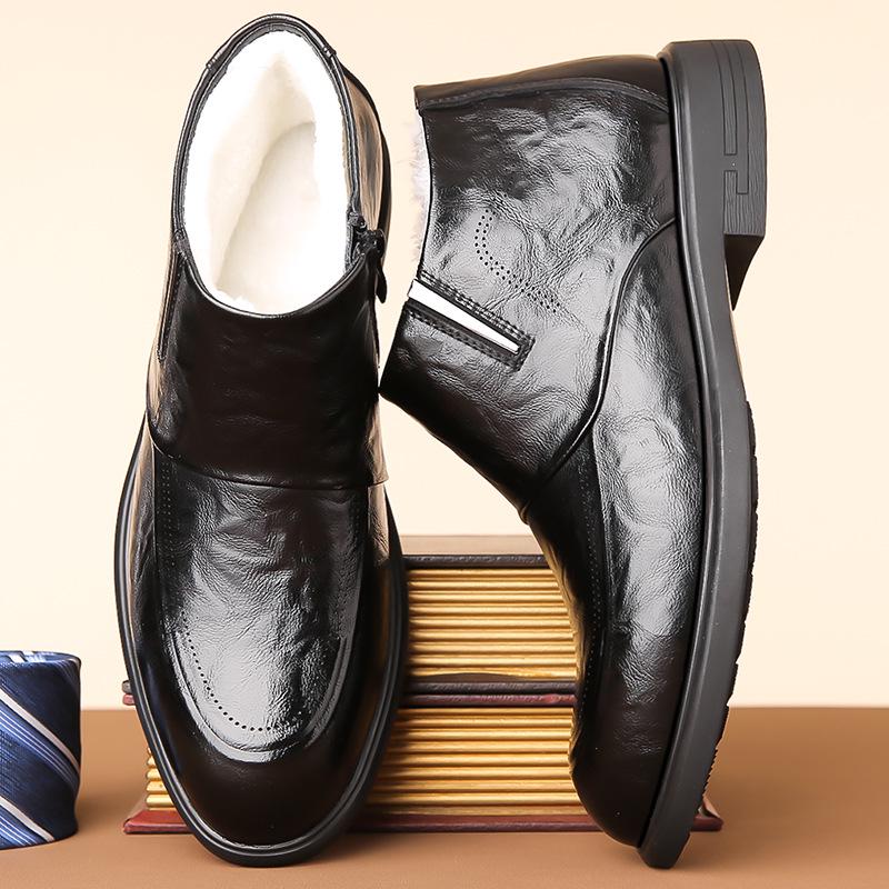 Men's Winter Formal Cotton-Leather High Top Shoes with Zipper - Warm, Non-Slip, and Business Casual.