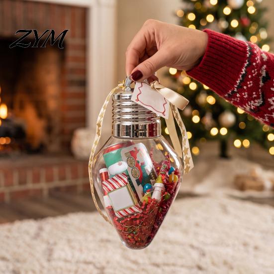 Christmas Stocking Stuffers Bulb Shape Storage Jar, Transparent Refillable Light Reusable Holiday Treat Holders Ornament, Tree Pendant for Home Party