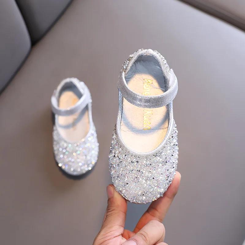 Girls Leather Shoes Children's Lace Butterfly Rhinestone Pearls Beading Performance Single Shoes Fashion Weeding Kids Shoes