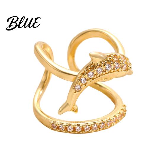 Gold Plated Ring Women Sea Animals for Rhinestone Seahorse Turtle