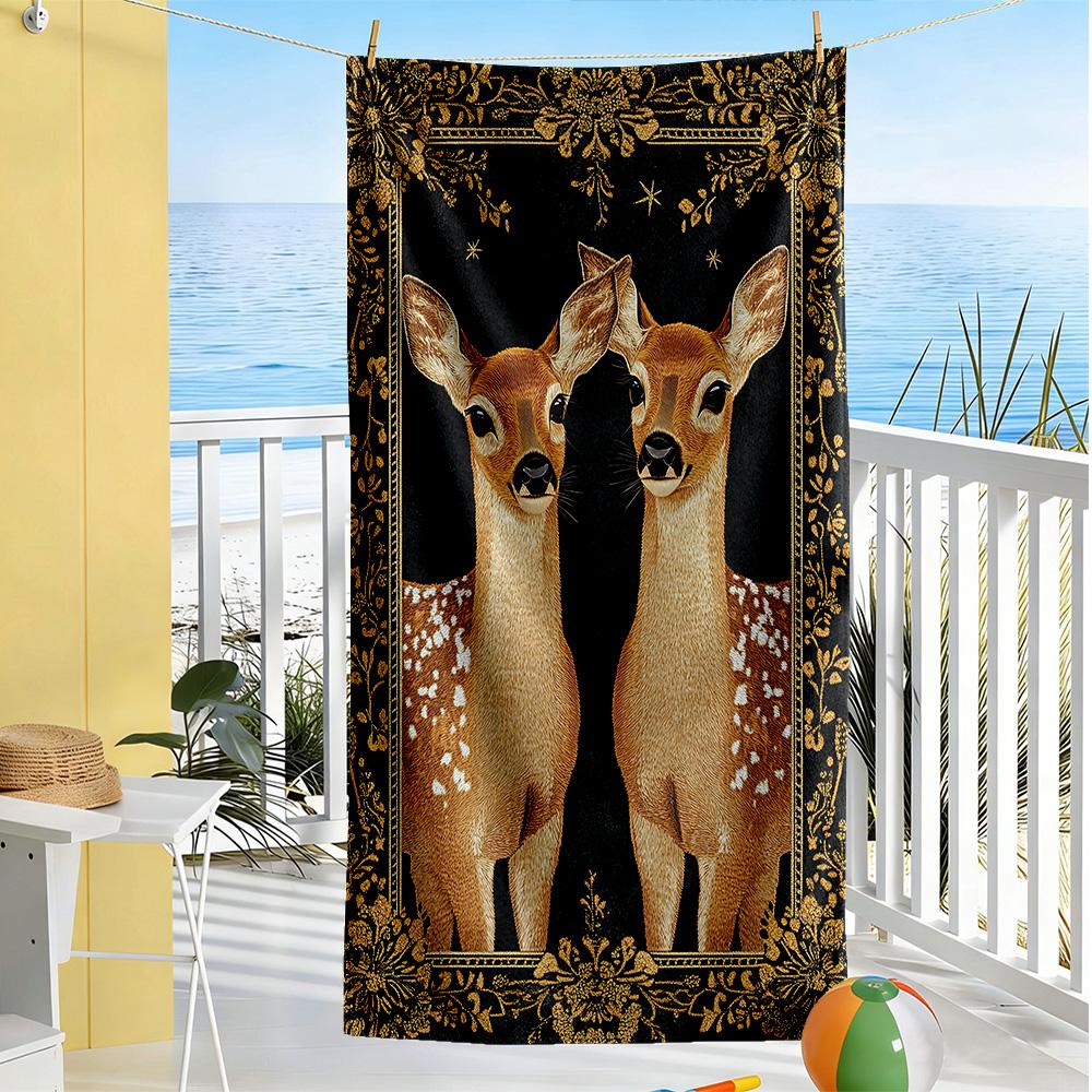 Deer Beach Towel Soft Durable Quick-Dry Comfortable Lightweight Perfect for Traveling Yoga Camping and Swimming