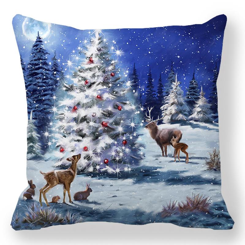 Šťastný Nový Rok 2023 Vánoční ozdoba Santa Elk Sofa Dekorativní povlak na polštář 45x45cm