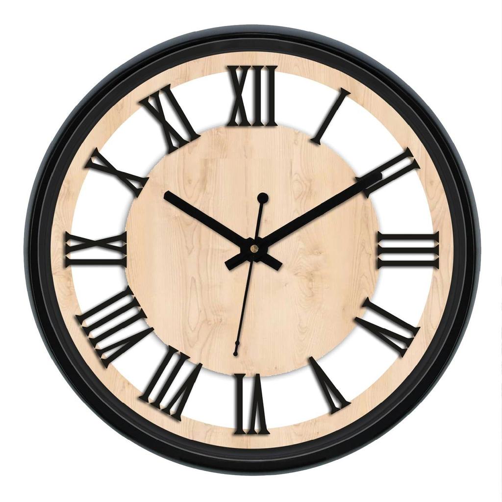 Římské kolo 12palcové plastové a skleněné nástěnné hodiny s tichým pohybem (Černá)
