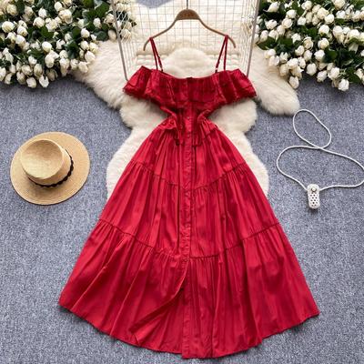 Vestido de praia sexy ombro de fora, feminino, slim, cintura alta, verão, amarelo, midi, elegante, feminino, elegante, vestido de festa