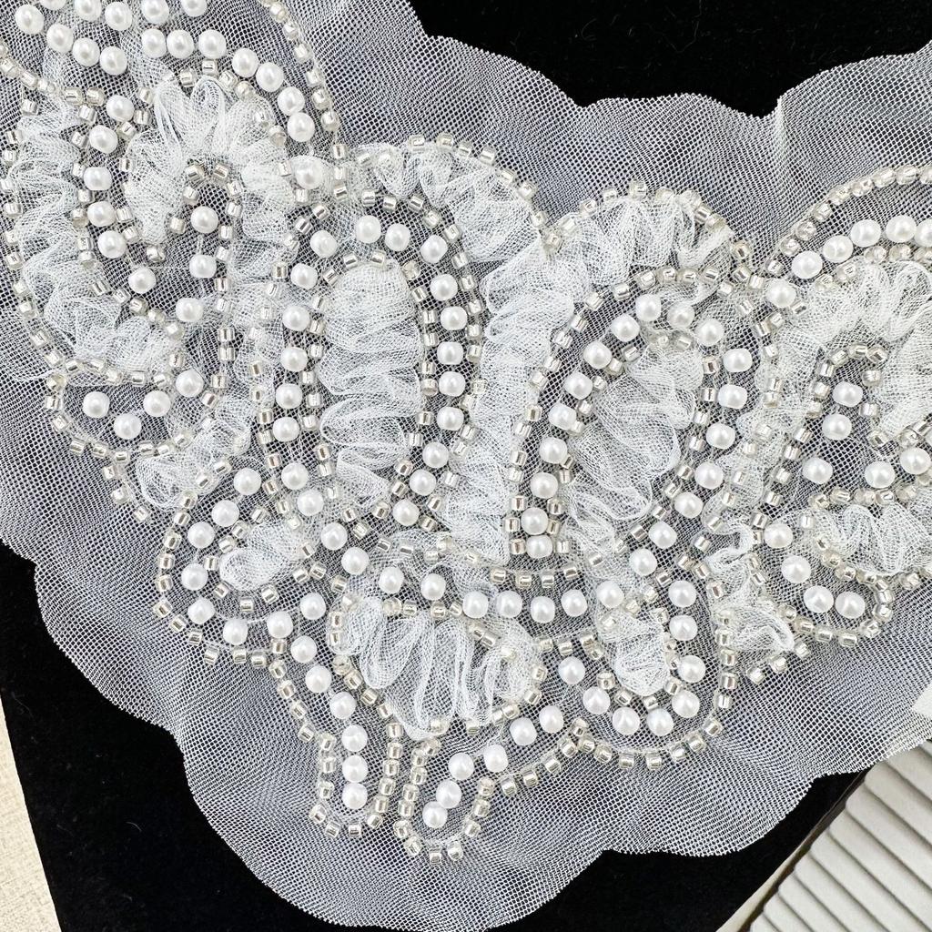 European Three-Dimensional Lace Embroidered Bead Round Neck Fake Collar, Handmade Mesh Yarn Wearing Bead Clothing Front Collar, Lace Accessories