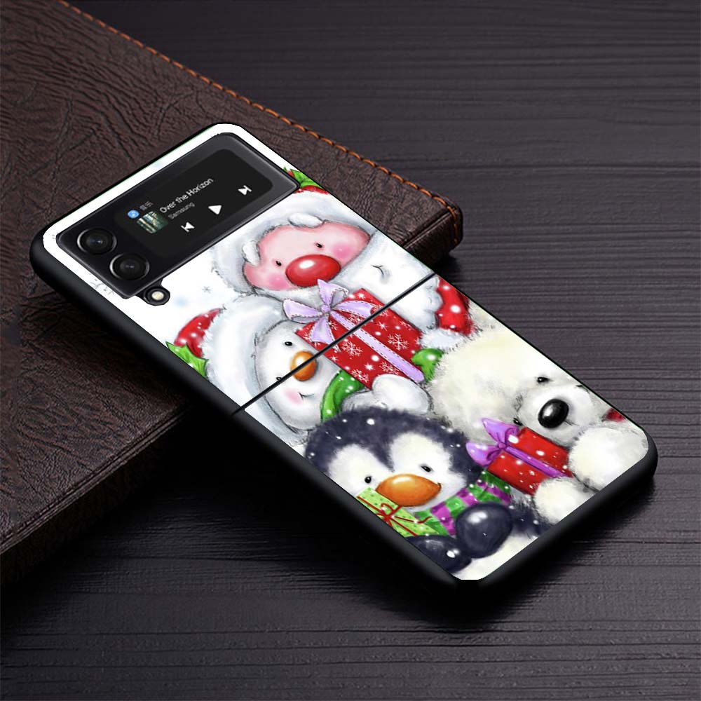 Happy Christmas Cute Bear Gift Phone Case For Samsung Galaxy Z Flip3 Flip4 Flip5 Flip6 Flip7 For Z Flip 7 6 5 4 3 5G Hard Foldin