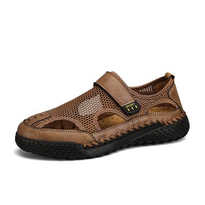 Summer Closed Toe Sandals for Men Sandals Breathable and Versatile Outdoor Handmade Large Beach Shoes Hollow Mesh Shoes