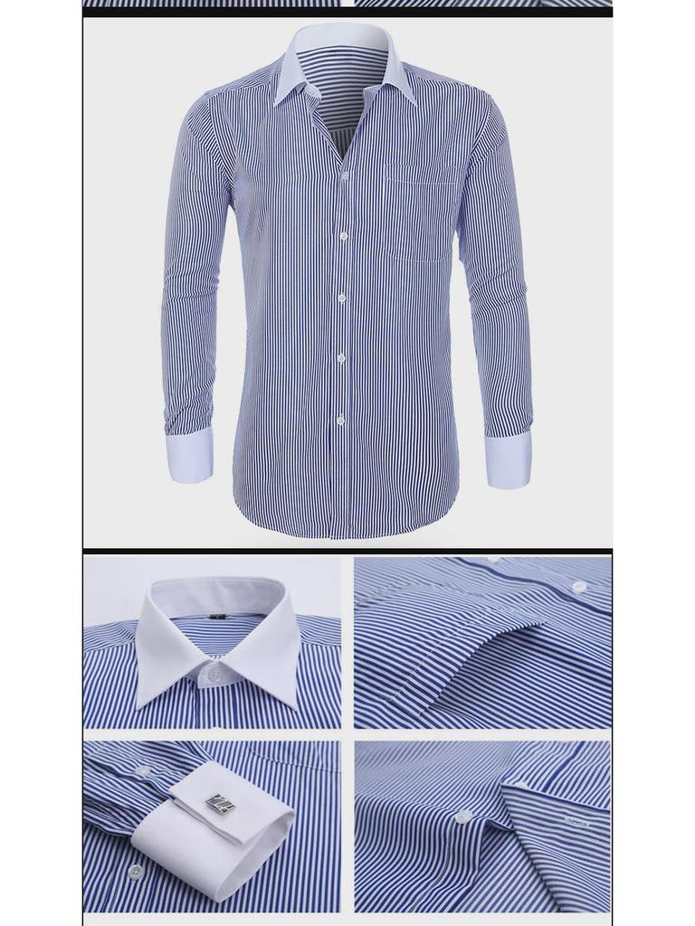 Men's Casual Spring/Summer Shirt with French Cufflinks, Large Size