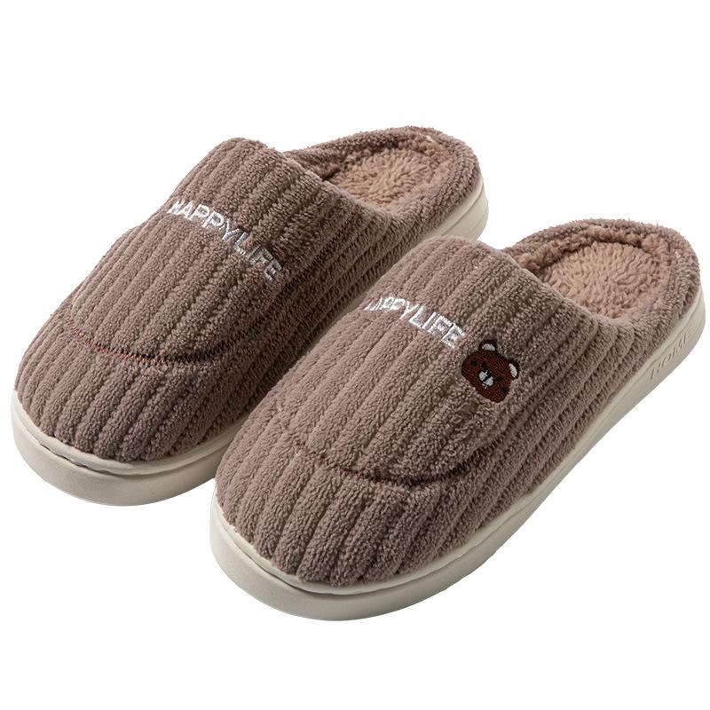 Simple wool slippers autumn and winter indoor home dormitory warm velvet soft bottom couple cotton slippers