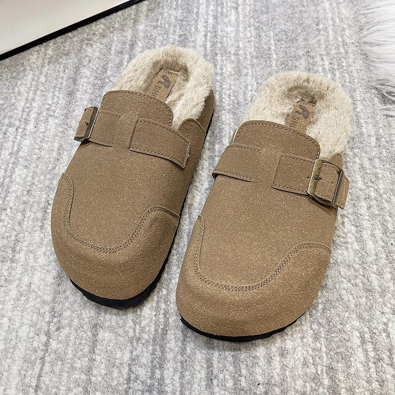 

Модные зимние новые тапочки-баотоу, женские модные замшевые туфли с круглым носком, глубоким вырезом, мягкой подошвой, противоскользящие, износостойкие, на плоской подошве 40 хаки