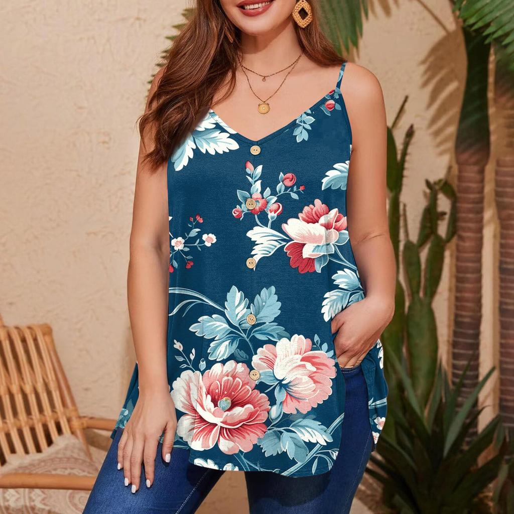 Dámská ležérní vesta plus size s nastavitelnými ramínky, top tílko bez rukávů s výstřihem do V