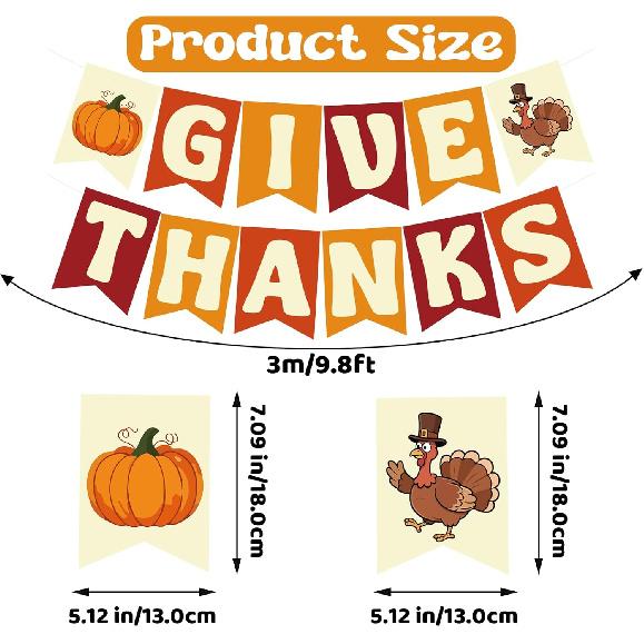 Thanksgiving Banner, Pre-Strung Give Thanks Banner Thanksgiving Hanging Decorations With Pumpkin Turkey, Fall Banners For ide Autumn Friendsgiving