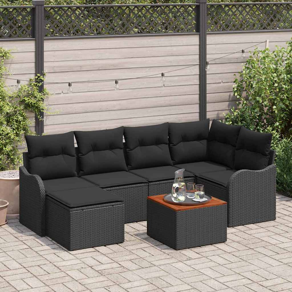 Garden Sofa Set with Storage 7 pcs Black Poly Rattan
