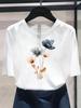 (Asian Size) Flower Trend Cute Women's Top Print O-neck Casual T  Fashion Female Clothing Graphic Tee Short Sleeve T-shirts