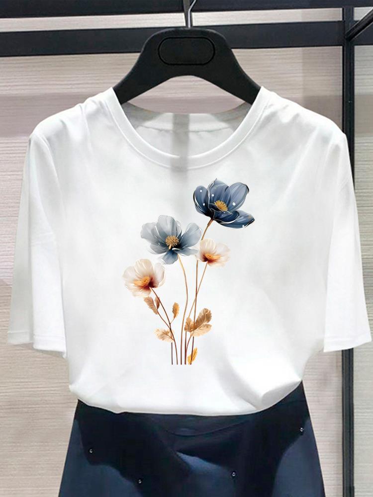 (Asian Size) Butterfly Style Cute Women's Top Print O-neck Casual T  Fashion Female Clothing Graphic Tee Short Sleeve T-shirts