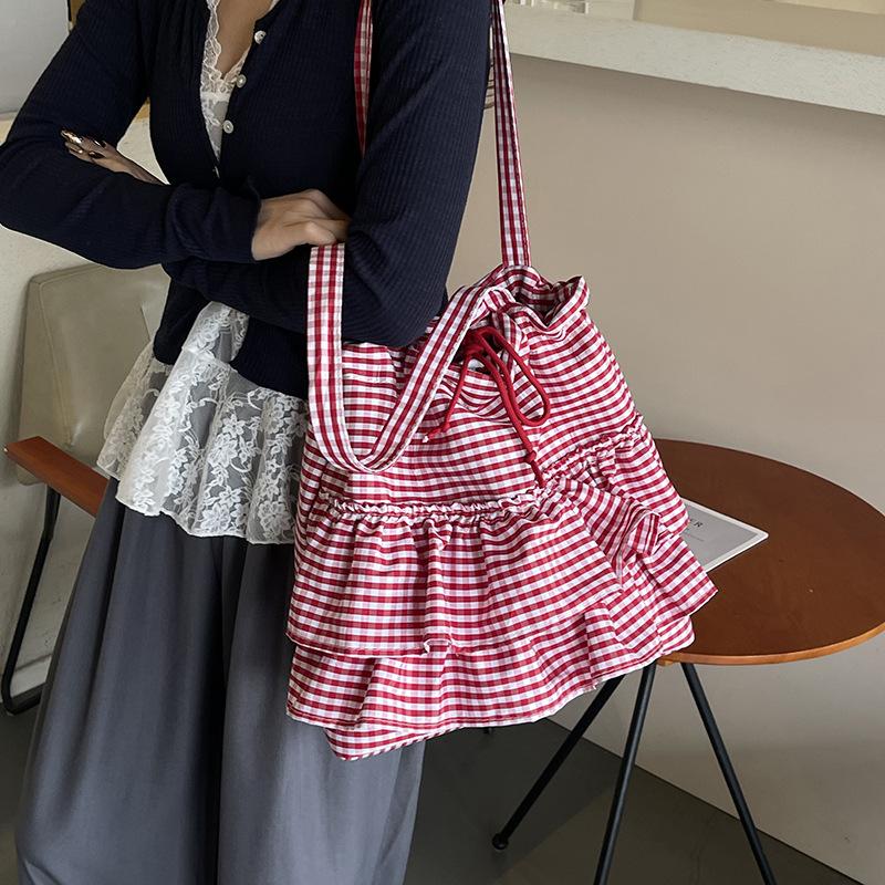 Fashion trendy large-capacity canvas bag women's 2025 new floral plaid tote bag shoulder women's bag