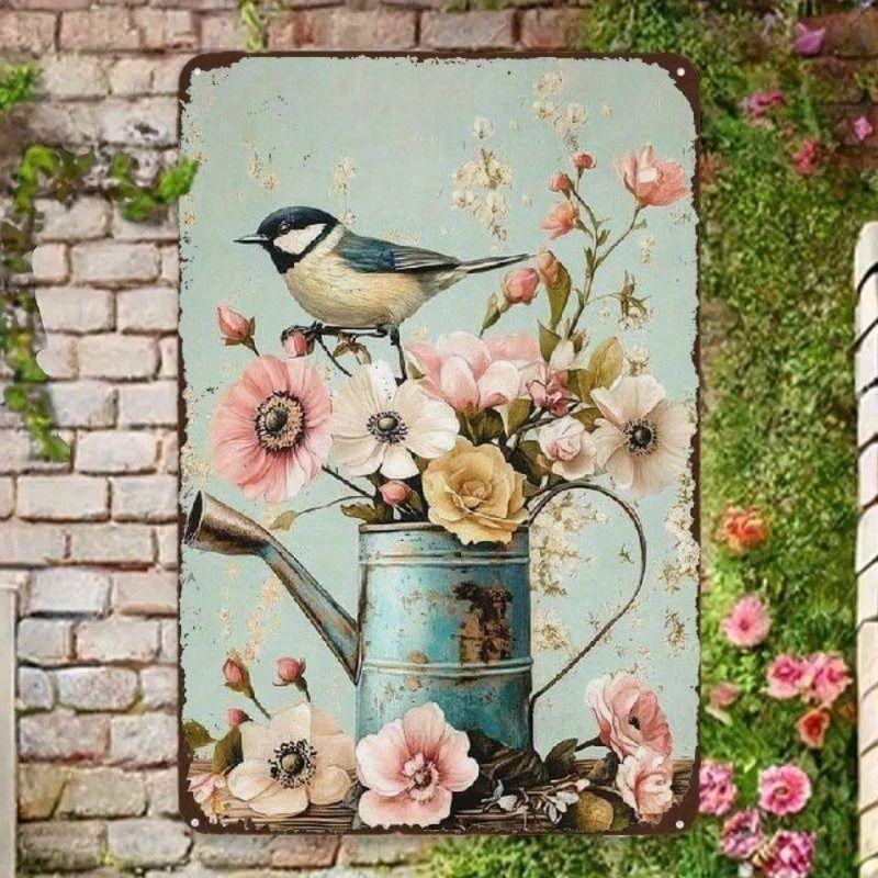 Vintage Bird Flower Metal Wall Poster Living Room Decor