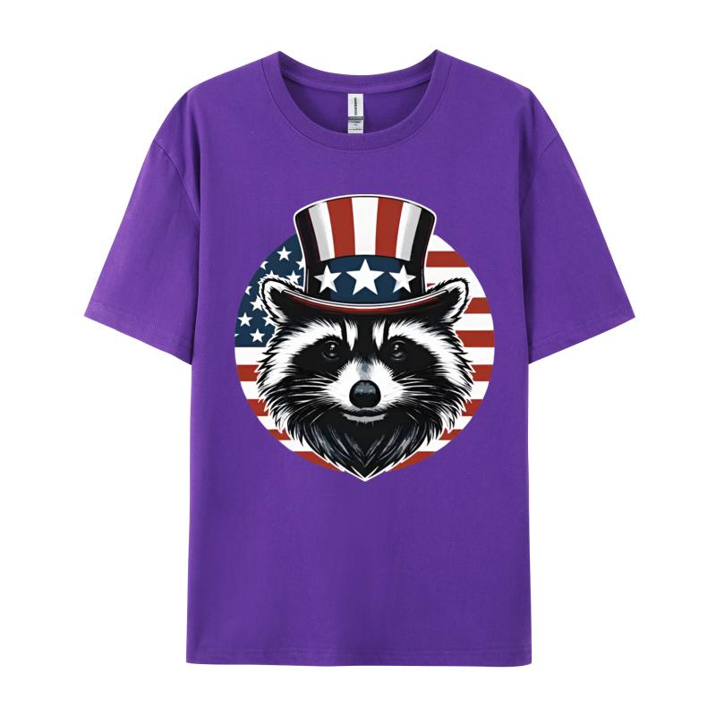 Raccoon Patriotic America 4th Of July TShirts Funny Cotton Tees Printing Tops Tee Loose TeeShirt Unisex Top Tshirts