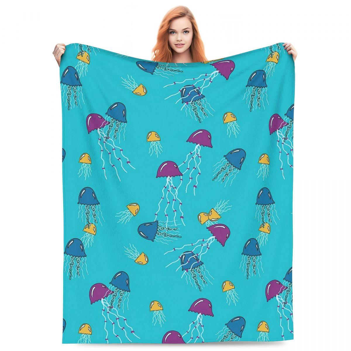 Fish Jellyfish Ocean Animals Blanket Flannel Sofa Throw Blanket Lightweight Throw Blankets for Bedroom Throws Bedspread Quilt 75X95CM