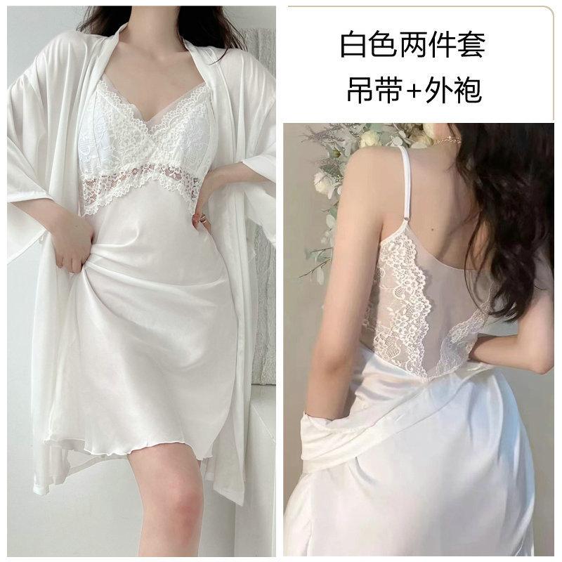 Sexy New Women's Spring Summer Nightgown Ice Silk Suspender Vest Pajamas Thin Loungewear Mesh Yarn
