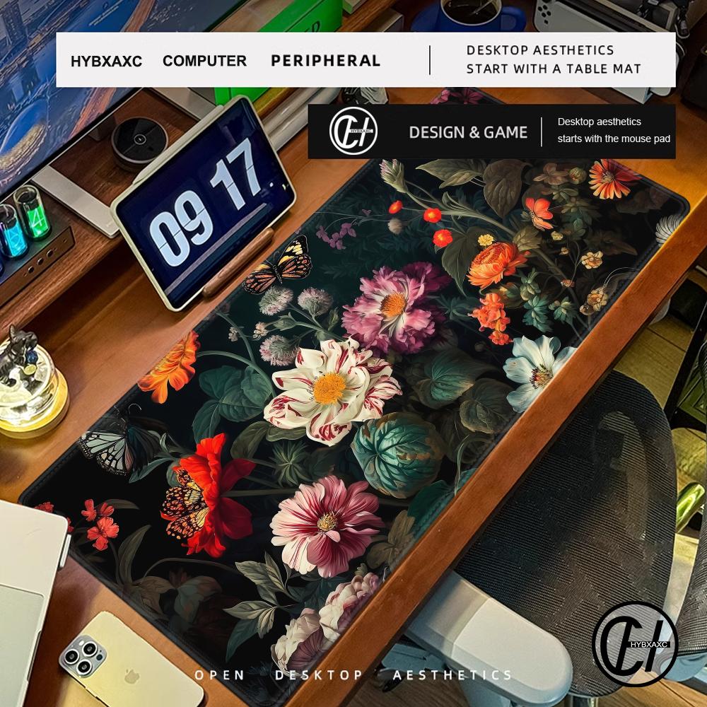 Hybxaxc Floral Dark Academia Desk Mat Vintage Xxl Extended Mouse Pad With Black Floral Design For Gaming Office Laptop Use