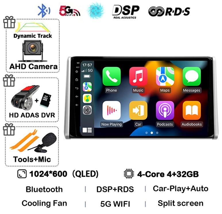 Android 14 Carplay Auto For Toyota RAV4 XA50 2018 2019 2020 Car Radio GPS Multimedia Player Stereo 4G WIFI 360 Camera Head Unit